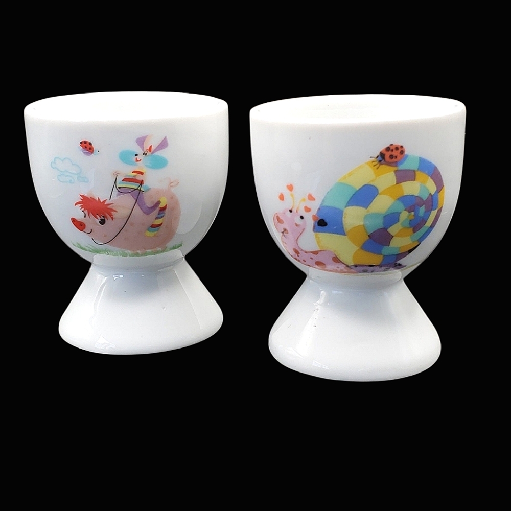 1960's Vintage Egg Cups with Rabbit Riding on a Pig And Multi Colour Snail